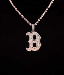 Mens <b>initial</b> B <b>pendant</b> necklace in 925 sterling <b>silver</b> with moissanite pave luxury fashion jewellery for men gift set - Product Image 1