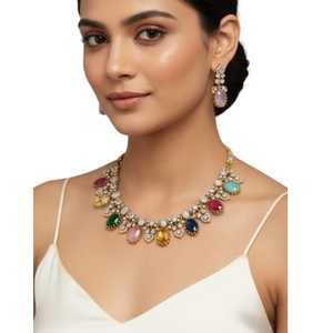 Conjunto de collar de mujer conjuntos de joyería de Dubái boda Bridalr Cubic Zirconia latón circón cobre 18K collar Vintage - Product Image 1