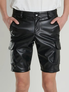 Comfortable New Arrival Men Leather Shorts Custom Breathable Cotton Solid Colour Shorts <b>Mid</b> Waisted PU Leather Shorts For Men - Product Image 2