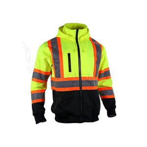Veste de sécurité réfléchissante jaune à haute visibilité, classe 2 ANSI, imperméable, avec des bandes orange et blanches et un bas noir - Product Image 2