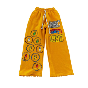 กางเกงวอร์มผู้ชายทรงวินเทจผ้าหนา ฟรีเชอร์เทอร์รี่ ขากว้าง ล้างสีแบบแอซิด ทรงบานหลวม - Product Image 4