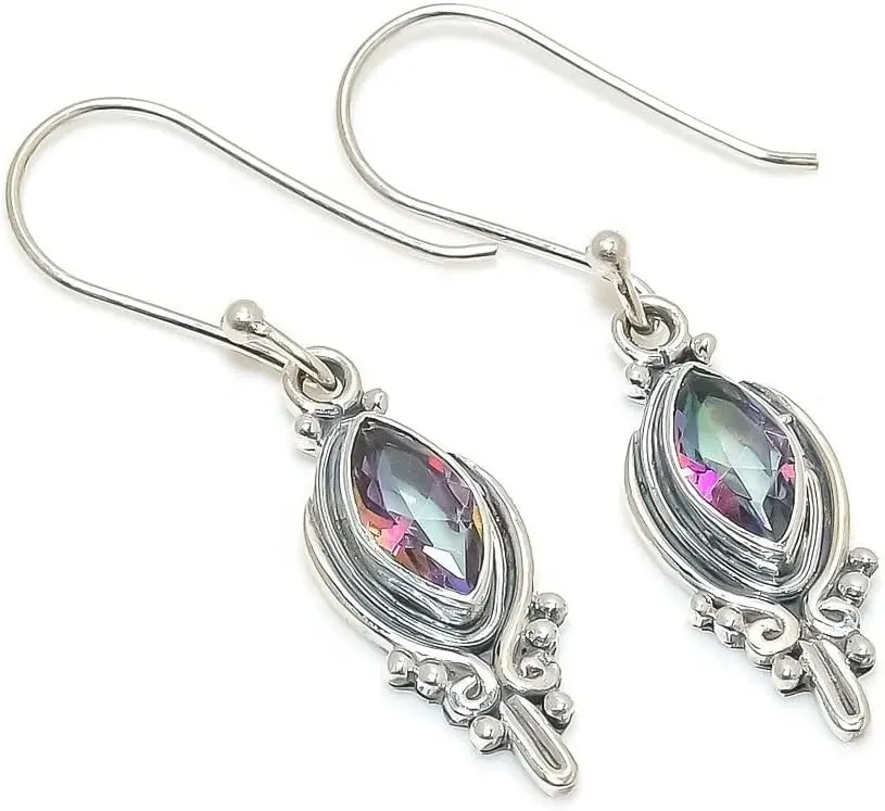 Arcobaleno mistico quarzo gemma fatta a mano semplice 925 solido orecchini in argento Sterling per le donne di moda orecchini pendenti gioielli