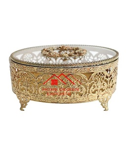 Boîte à bijoux en métal et verre en laiton pur au design attrayant, boîte à bijoux en métal de luxe à la vente chaude pour le rangement - Product Image 2