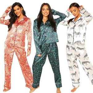 Ensemble de pyjamas en satin de soie de luxe, respirant, à séchage rapide, à fleurs, taille élastique, manches longues, décontracté, pour femmes et couples - Product Image 3