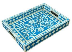 Plateau classique d'incrustation d'os de DESGINE avec motifs floraux Plateau de service d'incrustation d'os - Product Image 5