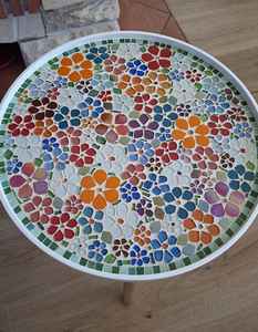 Mesa auxiliar de mosaico deslumbrante: Arte iridiscente-mesa de centro azul-mesa auxiliar-Decoración de sala de estar-regalo - Product Image 5