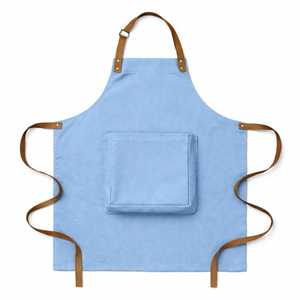 Tablier noir classique avec bretelles en cuir et poche avant pour la cuisine, usage quotidien, lavable en machine, style tissé en coton - Product Image 6