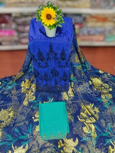 Tela de Chifón Jacquard Dirac Somalí Tradicional de Primera Calidad, Diseño Floral Marrón Vibrante, para Fiestas y Bodas - Product Image 3