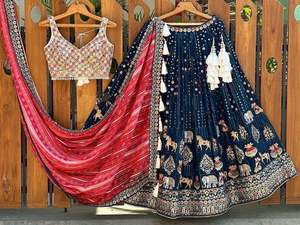 Hermosa Secuencia De Hathi Ghoda Lehenga Choli Con Dupatta - Product Image 4