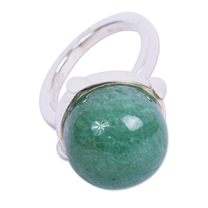 Designer 925 Sterling Silver Statement <b>Ring</b> Stylish Fashion Gemstone <b>Rings</b> With Natural Aventurine for Stylish Parties Christian - Product Image 1