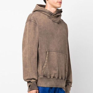 Top Quality Men Oversized Athleisure Fleece Lined Embroidered Hoodies Plaid Acid Wash Pullover Breathable Custom Size - Product Image 3