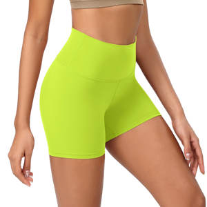 Pantalones cortos de motorista sin costuras personalizados para mujer con bolsillos 5 "de cintura alta Control de barriga entrenamiento Yoga correr gimnasio deportes tenis pantalones cortos - Product Image 1