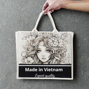Bolso de mano de lino reutilizable a la moda respetuoso con el medio ambiente al por mayor, bolso de compras en yute con logotipo, bolsos de mano personalizados con asa de algodón en Vietnam - Product Image 1