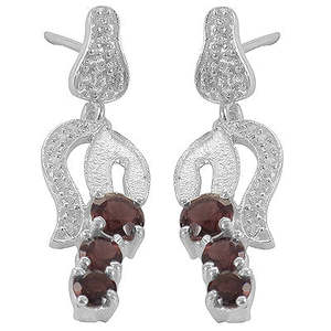 Boucles d'oreilles pendantes en améthyste et grenat pour femmes - Cadeau en argent 925 avec perle d'eau douce plaquée or, design floral - Product Image 3