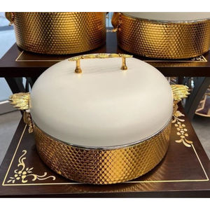 Golden Casserole <b>Dish</b> With <b>White</b> Top Lid Exclusive Quality Metal Casserole Pot for Dinnerware Food <b>Serving</b> Hot Pot - Product Image 1