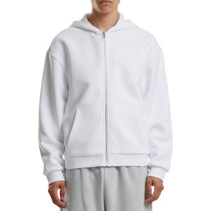 Sweat à capuche zippé personnalisé pour homme, à épaules tombantes, couleur unie, en molleton épais 100 % coton, grande taille, respirant, vierge et uni - Product Image 2