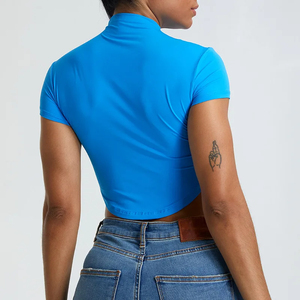 Mujer Fitness Top cuello alto secado rápido Yoga correr deportes manga corta Camiseta gimnasio entrenamiento - Product Image 3