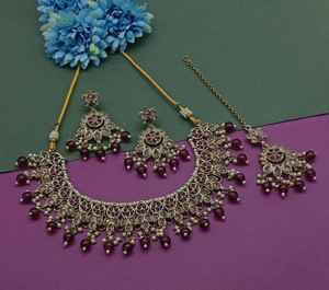 New Design Fancy Gold Plated Traditional Motipearl &Drop Kundan Studded Choker Necklace Earring Mangtika <b>Set</b>&<b>Jewellery</b> <b>Set</b> <b>Woman</b> - Product Image 5