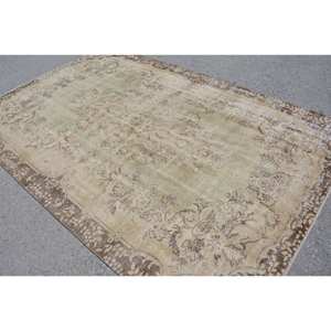 พรมตุรกีวินเทจขนแกะสีเบจสีน้ำตาลขนาด6.3x9.5ฟุตถักทอแบบแบนพร้อมลวดลายเย็บปะติดปะต่อกันสำหรับห้องนั่งเล่นตกแต่งห้องโถง - Product Image 4