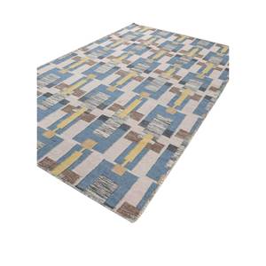 พรมขนสัตว์ทำมือลายตารางสีน้ำเงิน ทอลายเรียบ รูปแบบเรขาคณิต สำหรับตกแต่งบ้าน ห้องนั่งเล่น ADWL-13133 สำหรับวัยรุ่น - Product Image 2