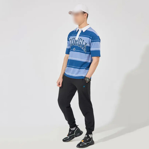 T-shirt bleu foncé rayé à col rond en pur coton pour hommes Polos à manches courtes et à bretelles surdimensionnées BY AMAZING INDUSTRIES - Product Image 6