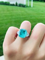 Bague vintage en tourmaline verte Paraiba rare pour femme, 1,45 ct, taille coussin, sertie de griffes, argent sterling 925, certifiée IGI, haute qualité