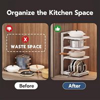 5plus-tiers Verstelbare Metalen Keuken Organizer Plank Vloer Mount Bilaterale Pot Rack Pan Pan Pot Deksel Opbergrek