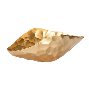 Bol de service décoratif en laiton de luxe rustique avec texture striée au design inspiré de la coquille et finition brillante - Product Image 3