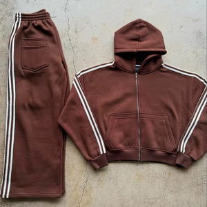 Sweat à capuche zippé et pantalon de survêtement décontracté pour homme, en molleton 100% coton de haute qualité, respirant, brodé, coupe oversize, collection automne - Product Image 2