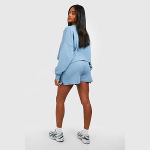 Conjuntos de 2 Piezas de Verano para Mujer, 100% Algodón, Cuello Redondo, Sudadera Corta, Pantalones Cortos, Hombros Caídos, Manga Corta, Ropa Urbana Transpirable - Product Image 6