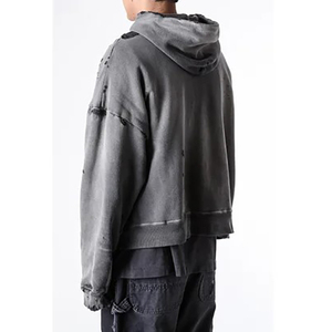Vente en gros d'épaules tombantes élégantes au design unique Délavage à l'acide solide Hiver Sweats à capuche avec fermeture éclair de haute qualité Poids lourd - Product Image 4