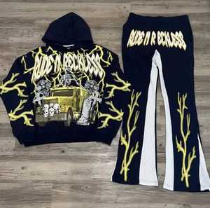 Ensemble survêtement personnalisé en deux pièces, pantalon de survêtement ample et sweat-shirt à capuche pour homme, sweat-shirt à capuche surdimensionné lourd à fermeture éclair pour homme, survêtement pour homme - Product Image 2