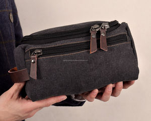 Durable Leather Canvas <b>Toiletry</b> Bag <b>Travel</b> Dopp <b>Kit</b> Men Wash Grooming Cosmetic Shaving Organizer TDB-0067 - Product Image 5