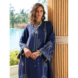 Camisa de chifón bordada IZEL-3PC para primavera/verano con dupatta de malla Khaddi y pantalón-BIC-4872 - Product Image 4
