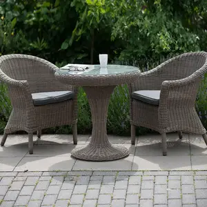 Rotan Koffieset Buitentafel En Stoel Set Rotan/Rieten Poedercoating Aluminium Frame - 3 Delig Modern Tuinmeubilair