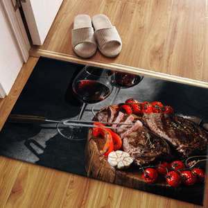 Tapis imprimé - Tapis de couloir moderne pour cuisine, accentuation thème vin et viande, entrée, tapis fin non tissé - Product Image 4