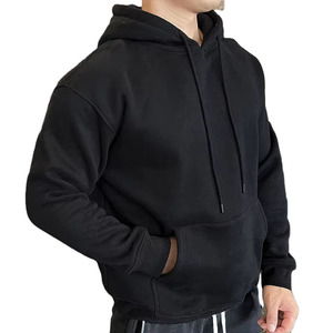 Sweat-shirt à capuche noir uni pour homme, coupe classique, en coton French Terry, décontracté, avec poche avant, pour l'automne - Product Image 6