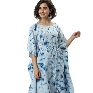 Kualitas Tinggi Katun Murni Katun Hijau Laut Wanita Kaftan Tunik Kurta