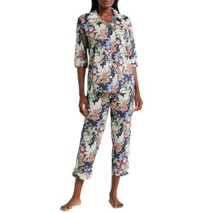 Conjuntos de ropa de dormir de algodón 100% de alta calidad para mujer, pijamas de manga corta con logotipo de encaje, precio razonable - Product Image 1