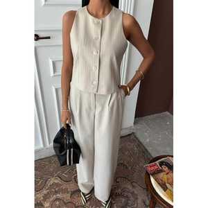 Conjunto de Poliviscosa con Rayas Flameadas 10178, Chaleco y Pantalones Plazzo en Tela de Franela - Product Image 5