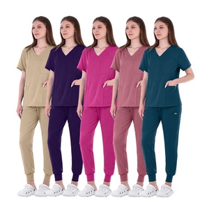 Women's Medical Scrub Sets V-Neck Short Sleeve Uniforms Cotton Polyester Woven Hospital Wear <b>Multiple</b> <b>Colors</b> Available - Product Image 2