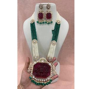 Ensemble collier élégant en plaqué or véritable Kundan de qualité supérieure avec boucles d'oreilles pour femmes Bijoux de créateur pour mariage et fête - Product Image 1