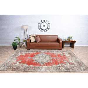 Rug, 6.1x9.9 ft Turkish Rug, <b>Red</b> Striped Rug <b>Wool</b> - Product Image 1