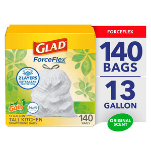 ถุงขยะ Glad ForceFlex Tall Kitchen Drawstring ขนาด 13 แกลลอน กลิ่น Gain Original พร้อมกลิ่นหอม Febreze จำนวน 140 ถุง - Product Image 1
