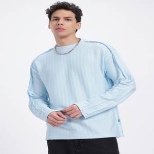 Street Texture Raw Edge T-shirt à épaules tombantes manches longues coupe décontractée vêtements pour hommes côtelés fabriqués en Inde - Product Image 2