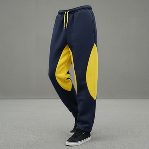 Nouveau pantalon de jogging décontracté pour homme en coton 100% de poids moyen, écologique, à blocs de couleur, taille élastique, jambe large, pantalon hip hop pour homme - Product Image 6