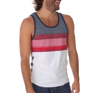 Débardeur Homme Tricoté Rayé Color Block Col Rond Décontracté Sans Manches Blanc Rouge Gris - Product Image 2