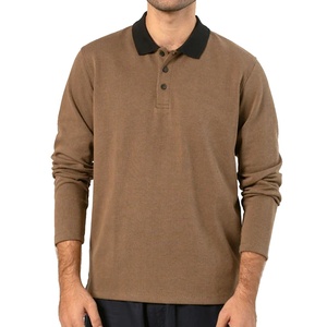 High Quality Custom Logo <b>Men's</b> Button 100% Cotton Jersey Plain Dyed Solid Long Sleeve Breathable 220g Solid Color Casual Style - Product Image 1