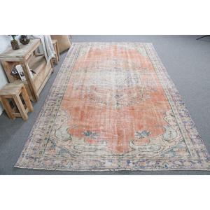 พรมวินเทจขนาด 5.7x9.8 ฟุต พรมตุรกีขนาดใหญ่ พรมขนสัตว์ลายจุดสีส้ม - Product Image 1