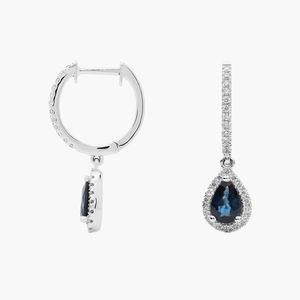 Luxury Sapphire Drop Hoop <b>Earrings</b> for Women 14K White Gold Pear Cut Blue Sapphire Diamond Halo <b>Dangle</b> <b>Earrings</b> Fine Jewelry - Product Image 4